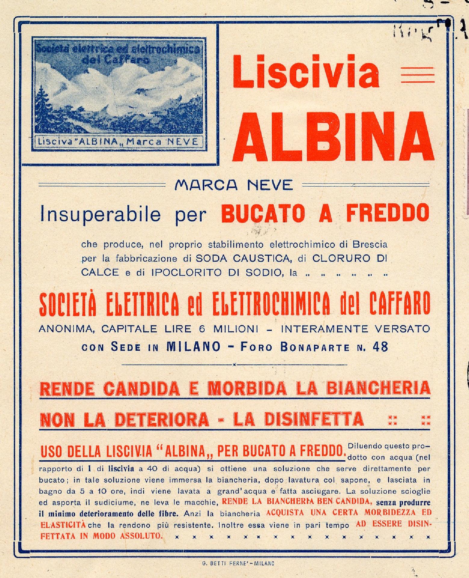 Liscivia Albina, marca Neve - © Archivio Centrale dello Stato