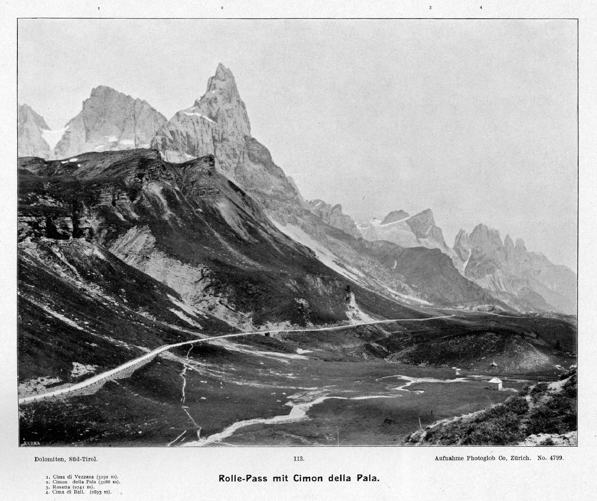 La viabilità e le infrastrutture prima del conflitto: strada del Passo Rolle, Alpine Majestäten und ihr Gefolge: die Gebirgswelt der Erde in Bildern, vol.1, 1904 - MUSE - Museo delle Scienze di Trento