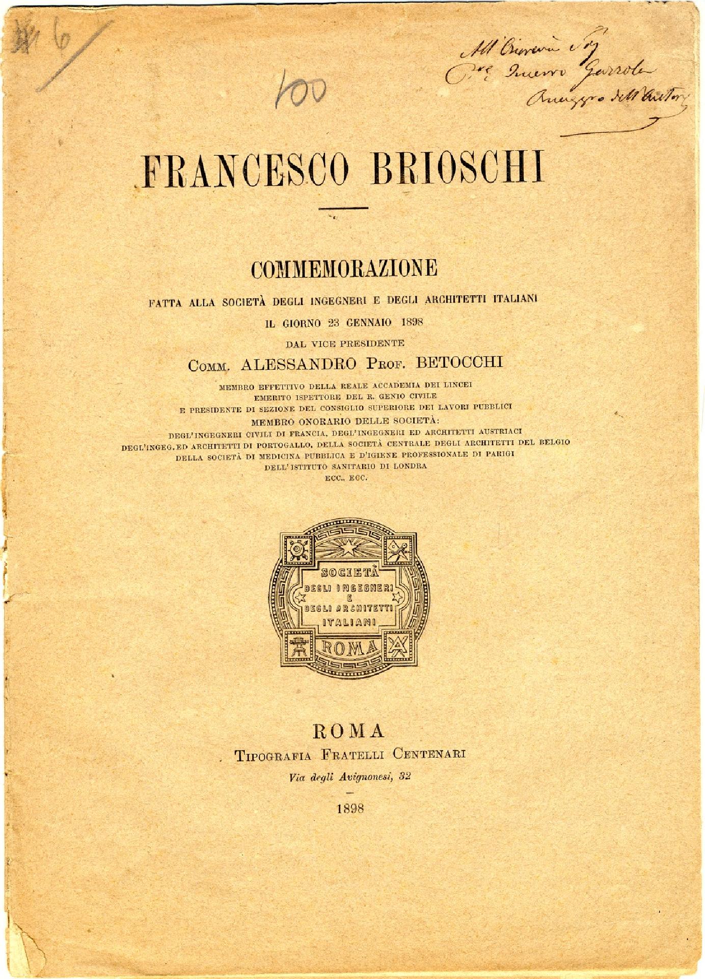 Commemorazione di Francesco Brioschi 1898 - Museo Nazionale della Scienza e della Tecnologia Leonardo da Vinci di Milano