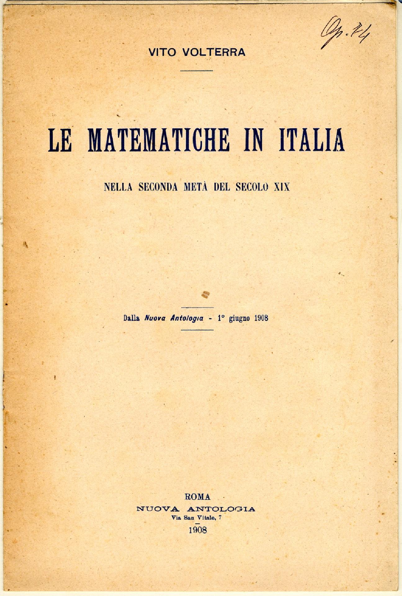 Vito Volterra, Le matematiche in Italia. Frontespizio. 1908 - Museo Nazionale della Scienza e della Tecnologia Leonardo da Vinci