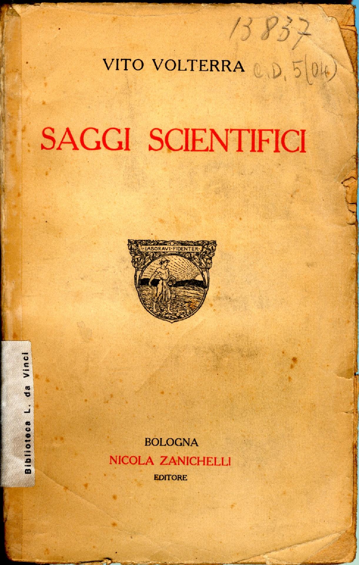 Vito Volterra, Saggi scientifici. 1920 - Museo Nazionale della Scienza e della Tecnologia Leonardo da Vinci