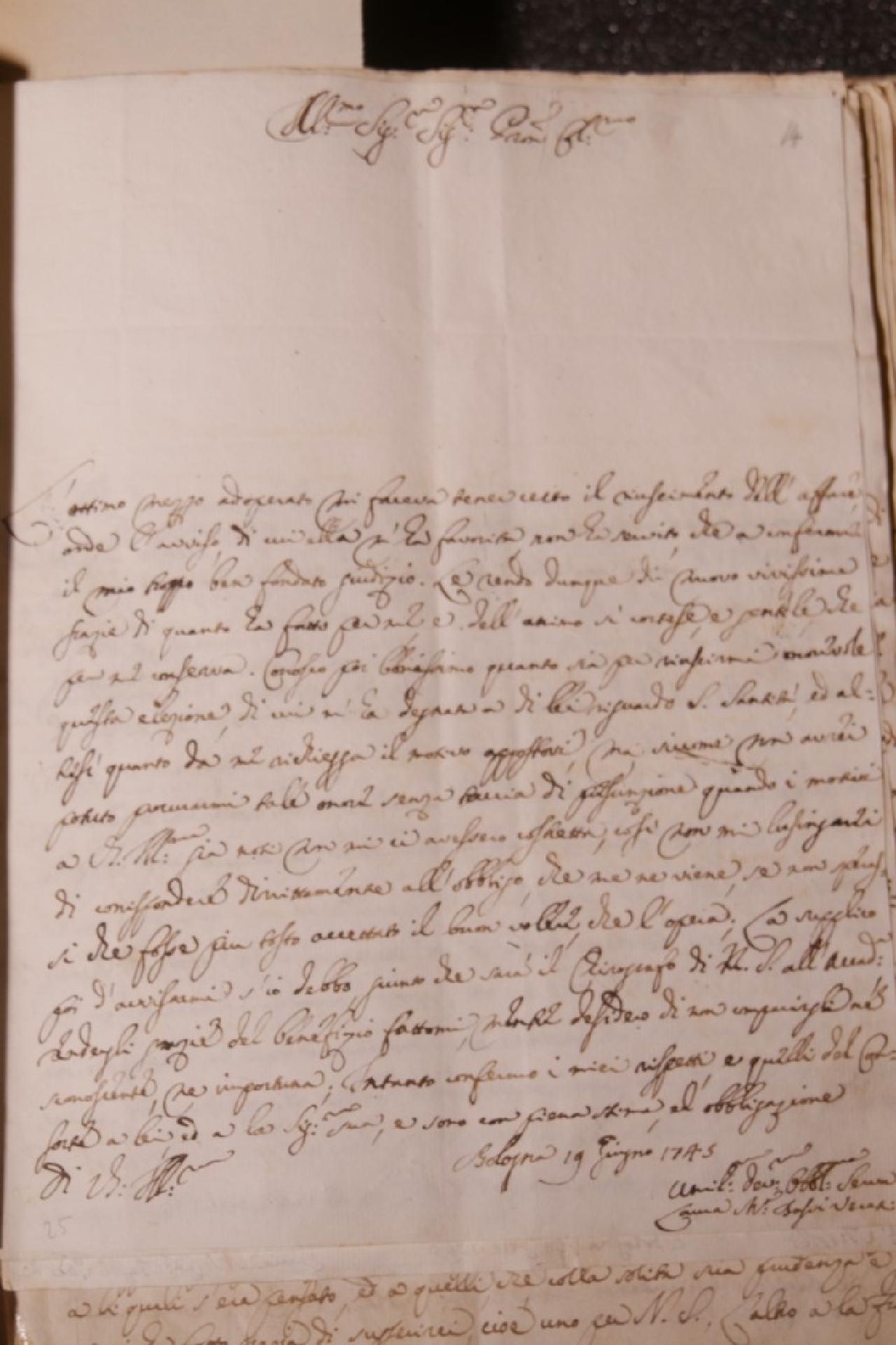 Lettera di Laura Bassi, corrispondenza letteraria dell'Abate Flaminio Scarselli (1742-1760) - Biblioteca Universitaria di Bologna - Archivio storico | Alma Mater Studiorum - Università di Bologna