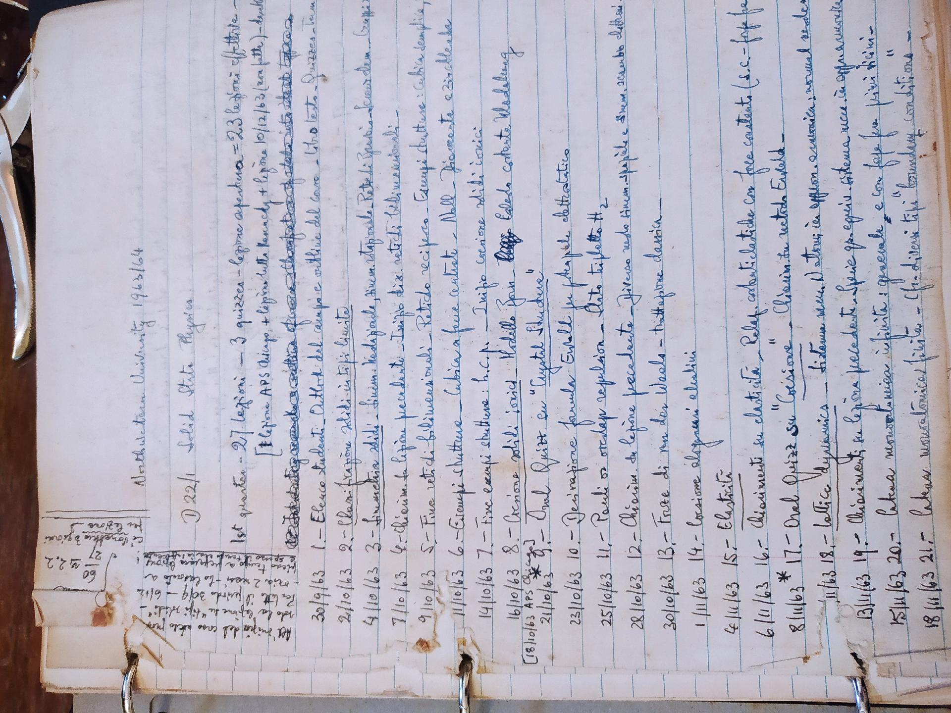 Northwestern University 1963-1964 programma del corso in Solid State Physics - CC BY-SA Accademia Nazionale delle Scienze, detta dei XL